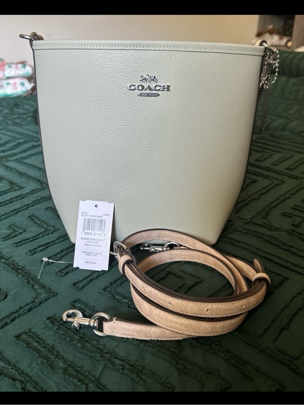 Coach Pebbled Leather City Bucket Bag in Light Pistachio